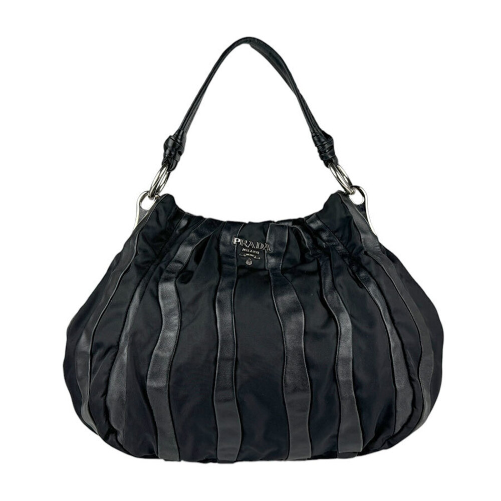 Prada black bag leather accents silver shoulder - Picture 2 of 4